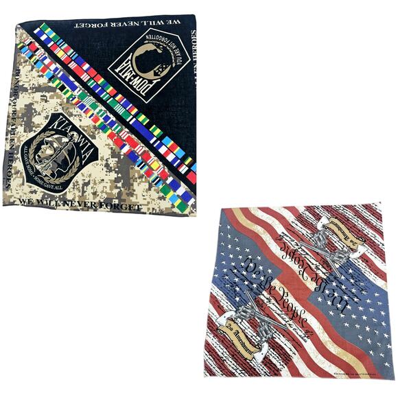 Bundle of 2 Military Ribbons POW MIA and 2nd Amendment Patriotic Flag Bandanas - Picture 1 of 9